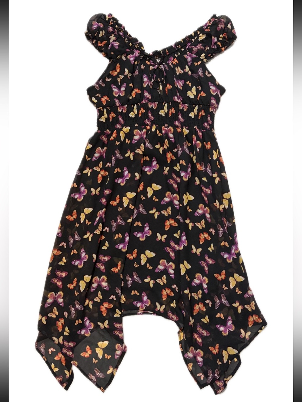 No Boundaries Butterfly Summer Dress with Asymmetrical Hem